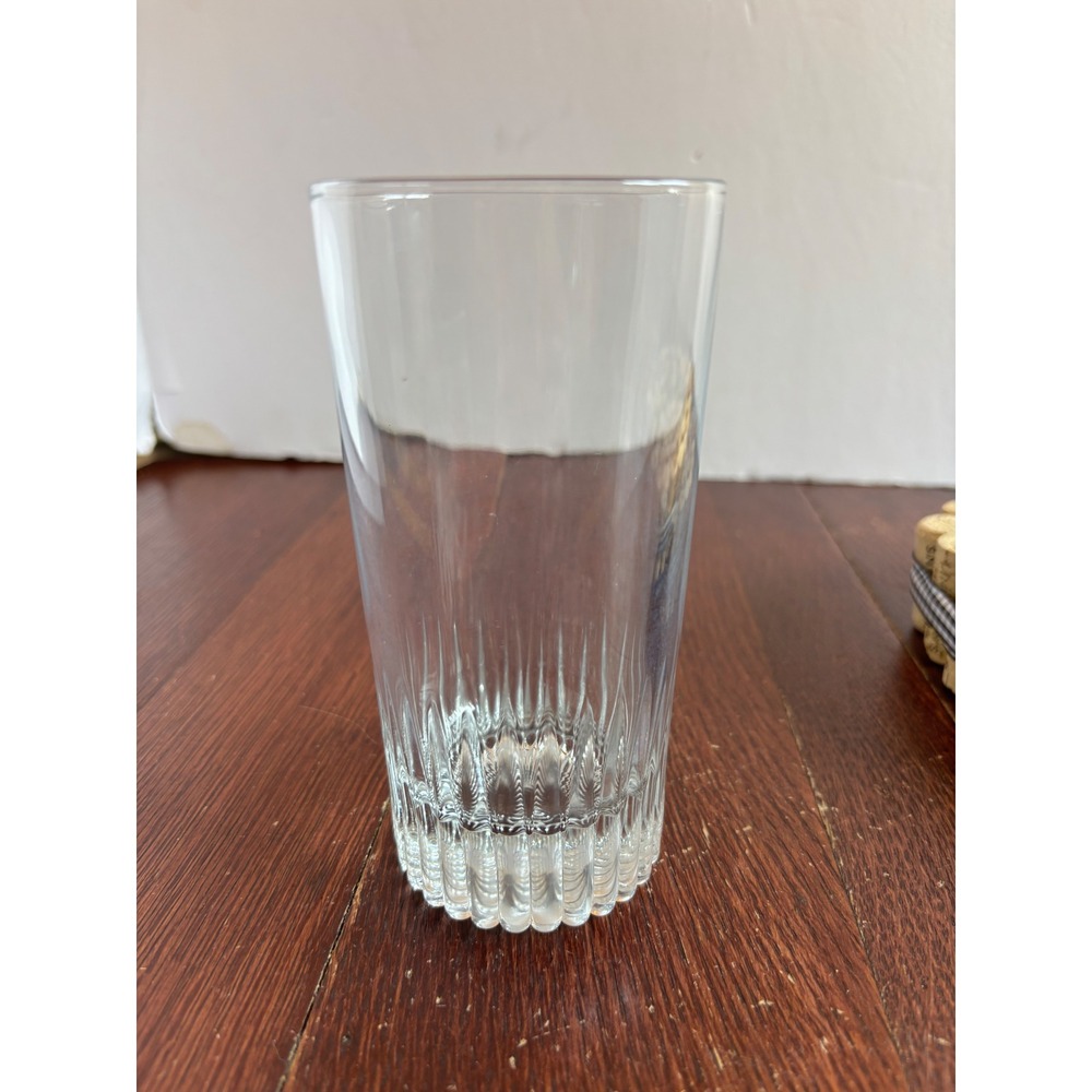 Vintage Clear Glass Highball‎ Tumbler Ribbed Fluted Base Drinking Glass 5.5 Inch